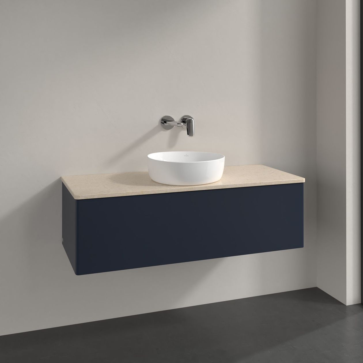 Meuble Pour Vasque à Poser Villeroy et Boch Antao Lumière 1 tiroir 1200x360x500mm Midnight Blue Matt Lacquer/Boticcino Approvisionnement